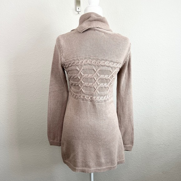 Bylyse Cable Knit Sweater Women's S Tan Camel Hair Mock Neck Knit Tunic - Picture 4 of 7